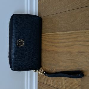 Michael Kors Jet Set Travel Large Phone Wristlet Wallet Pebbled Leather Navy